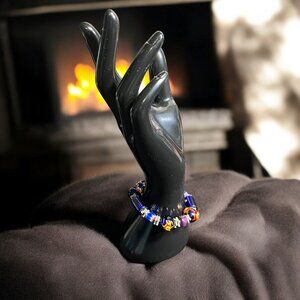 Handmade Lampwork Glass Bead Bracelet Multicolor Vibrant Stretch Boho Gift Artsy